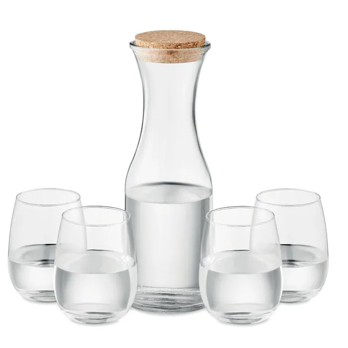 KARAFES 1L UN 4 GLĀŽU 420 ML KOMPLEKTS NO PĀRSTRĀDĀTA STIKLA 