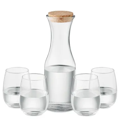 KARAFES 1L UN 4 GLĀŽU 420 ML KOMPLEKTS NO PĀRSTRĀDĀTA STIKLA 