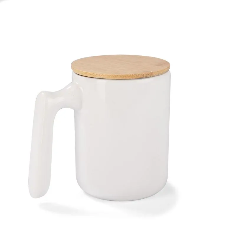 KERAMIKAS KRŪZE ''VIVIAN'' AR BAMBUSA VĀKU / BALTA / 420 ML / BC16040