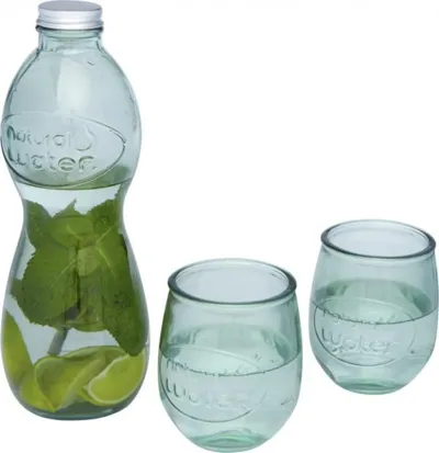 BRISA / ŪDENS PUDELE UN 2 GLĀZES NO PĀRSTRĀDĀTA STIKLA / 1000 ML + 2 X 400 ML / DĀVANU KASTĒ