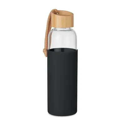 STIKLA PUDELE AR SILIKONA MACIŅU UN BAMBUSA VĀCIŅU / 3 KRĀSĀS / 500 ML