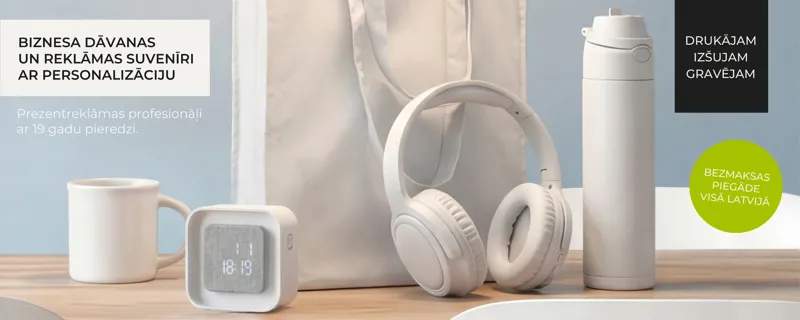 Biznesa dāvanas un reklāmas suvenīri ar personalizāciju — drukājam, izšujam, gravējam