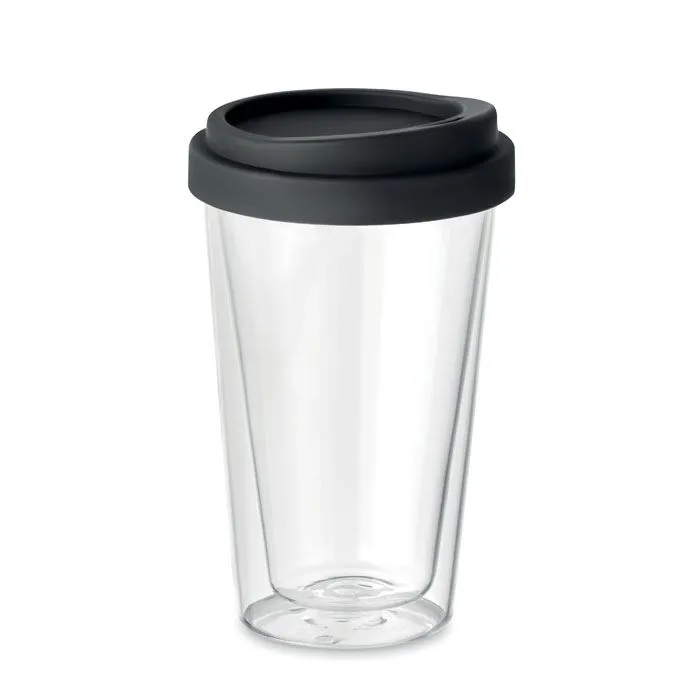 BIELO TUMBLER / STIKLA GLĀZĪTE AR DUBULTAJĀM SIENĀM / SILIKONA VĀCIŅŠ / 350ML / MO9927