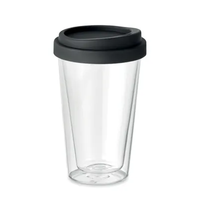 BIELO TUMBLER / STIKLA GLĀZĪTE AR DUBULTAJĀM SIENĀM / SILIKONA VĀCIŅŠ / 350ML
