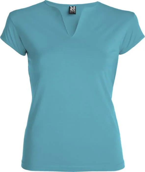 SIEVIEŠU TRIKOTĀŽAS T- KREKLS AR IZGRIEZUMU NO KOKVILNAS UN ELASTĀNA / 5 KRĀSĀS / S - XL / 200g / PF-R65323O1