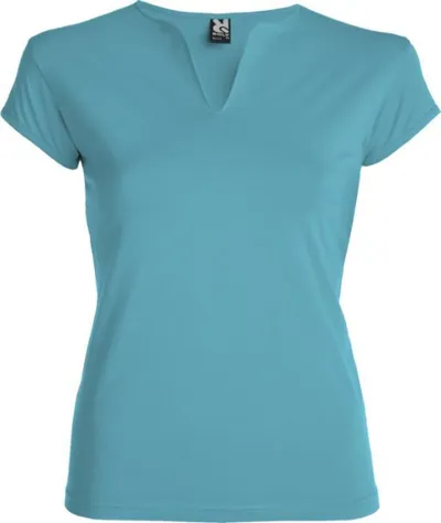 SIEVIEŠU TRIKOTĀŽAS T- KREKLS AR IZGRIEZUMU NO KOKVILNAS UN ELASTĀNA / 5 KRĀSĀS / S - XL / 200g