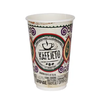 100% BIO PAPĪRA TERMOKRŪZES, KAS SADALĀS VIDĒ / AR APDRUKU / DIVU SLĀŅU / 400-450 ML / 16 oz / KPI-400TW-BIO