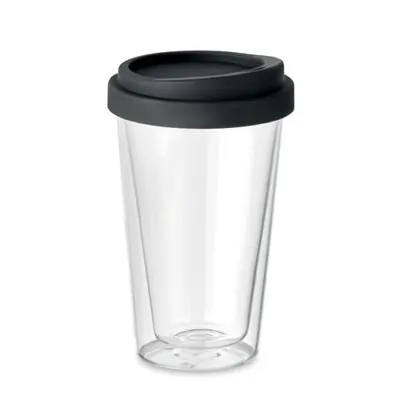 BIELO TUMBLER / STIKLA GLĀZĪTE AR DUBULTAJĀM SIENĀM / SILIKONA VĀCIŅŠ / 350ML