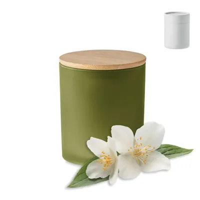 AUGU VASKA SVECE STIKLA GLAZĪTĒ, BALTĀ KASTĪTĒ / 4 AROMĀTI / 120 GR