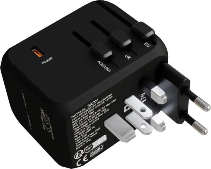 SCX.DESIGN T16 UNIVERSĀLS ADAPTERIS CEĻOŠANAI / SADERĪGS 150 VALSTĪS / KASTĪTĒ / PF1PX17390