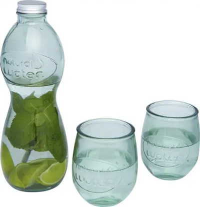 BRISA / ŪDENS PUDELE UN 2 GLĀZES NO PĀRSTRĀDĀTA STIKLA / 1000 ML + 2 X 400 ML / DĀVANU KASTĒ
