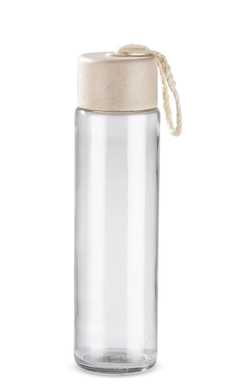 SKIN / STIKLA ŪDENS PUDELE AR KVIEŠU SALMU PLASTMASAS VĀCIŅU / 350ML / ASG16217